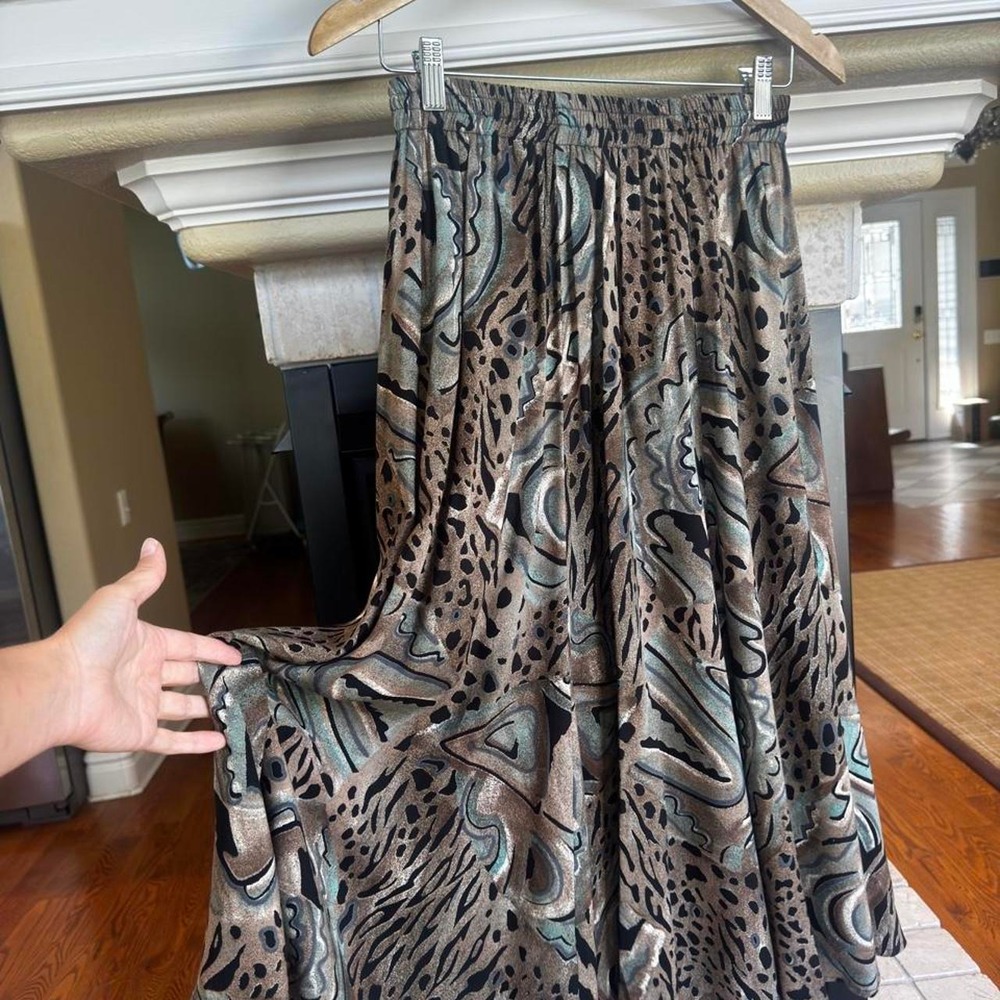 90s printed neutral geo print midi dress pull on fall colors casual indie M